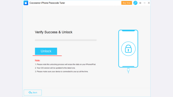 Chọn “Unlock” để mở khóa màn hình iPhone 15 